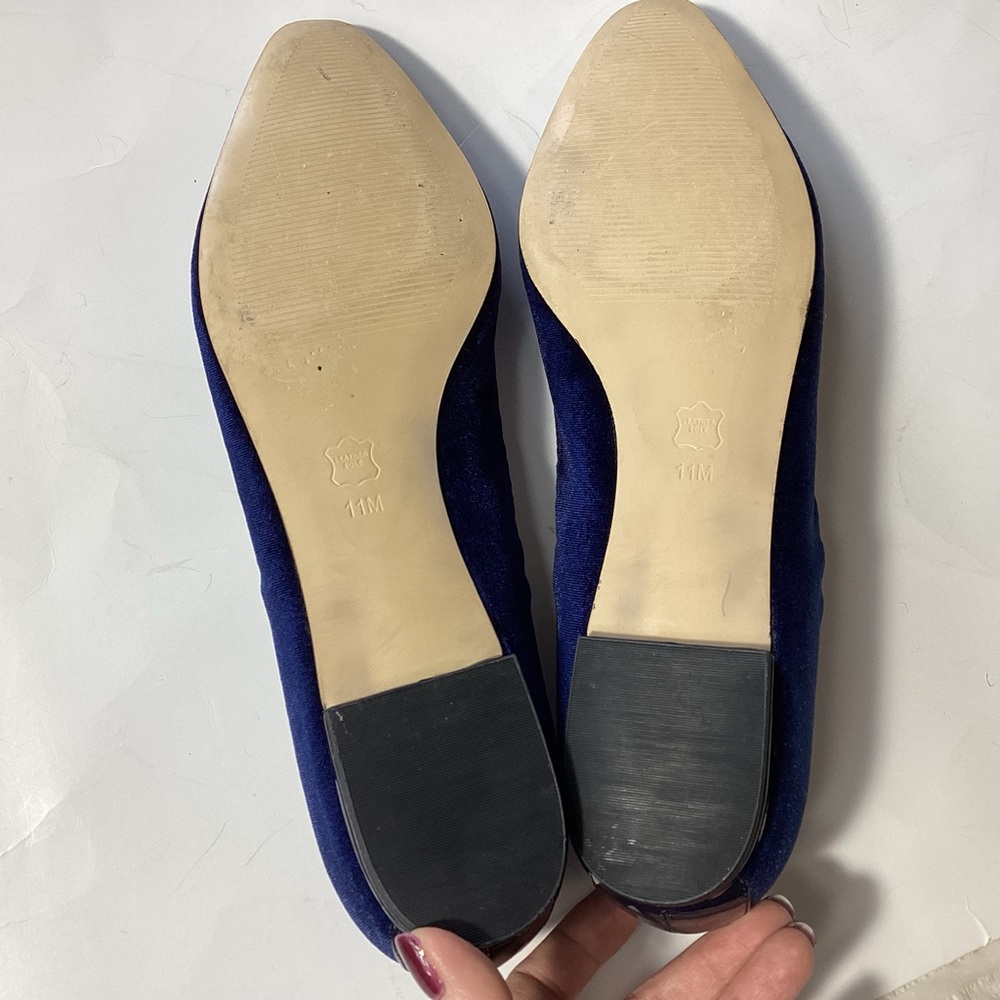 Talbots Navy Blue Velvet & Leather Cap Toe Flats Size 11M - Picture 9 of 12
